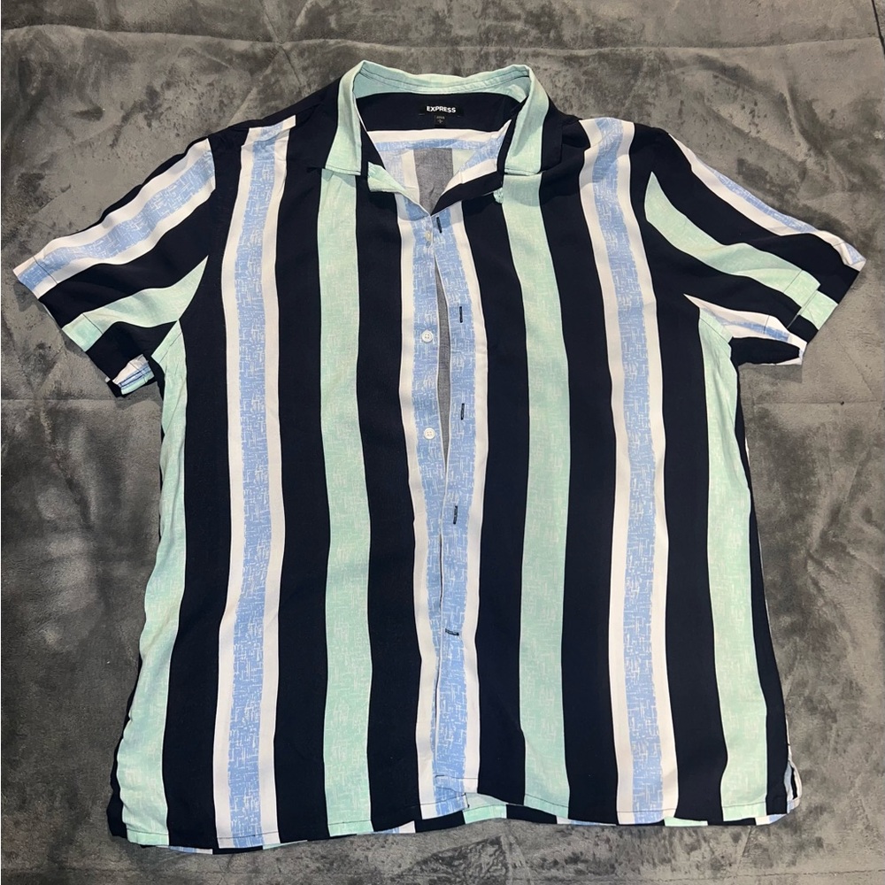 Express Men’s Striped Camp Button-down Shirt - Size Large